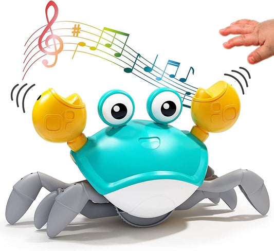 MITTI Castle, Crawling Crab, Tummy Time Toys, Interactive Dancing Walking Toy with Musical Sounds and Lights, Fun Birthday Gift for Toddler Boys Girls, Green Random Colour