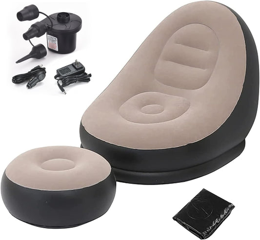 Plastic 1 Seater Inflatable Sofa with Household Air Pump, Couch Chair with Footstool for Indoor&Outdoor in Livingroom, Bedroom