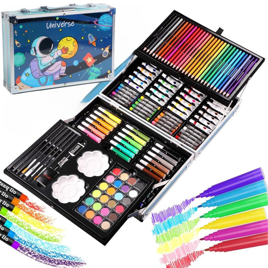 Unicorn Art & Craft Painting Box, Big Coloring Suitcase Multiple 145 Color Kit, Professional Drawing Water Color Pencils, Oil Pastel, Sketches & Acrylic Paint Brush for Girls and Boys (Space)