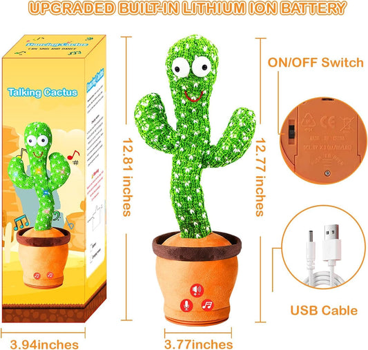 Dancing Cactus Talking Toy Kids Children Pluch Electronic Toys Baby Singing Wriggle Voice Recording Repeats What You Say LED Light Toddler Educational Funny Gifts