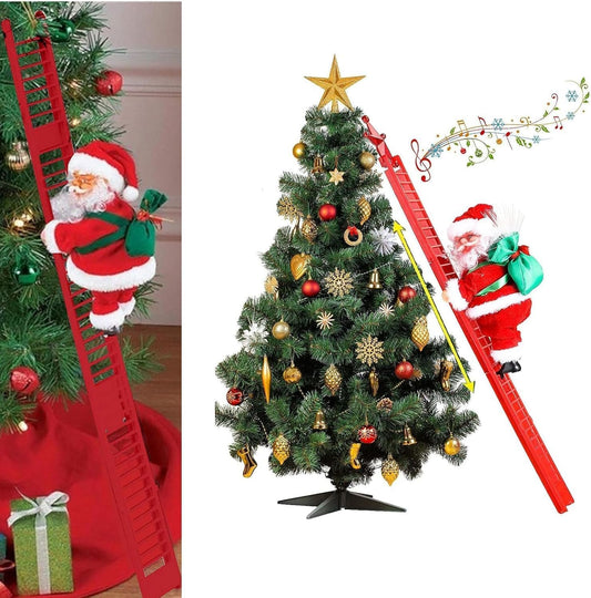 TIED RIBBONS Santa Claus on Ladder (Multi, 24 cm x 12 cm) Santa Climbing Ladder Doll Decoration Toy for Xmas Party Home Door Wall Decoration - Christmas Decorations for Home